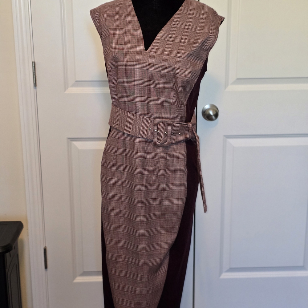 New York & Company Burgundy Plaid Midi Dress